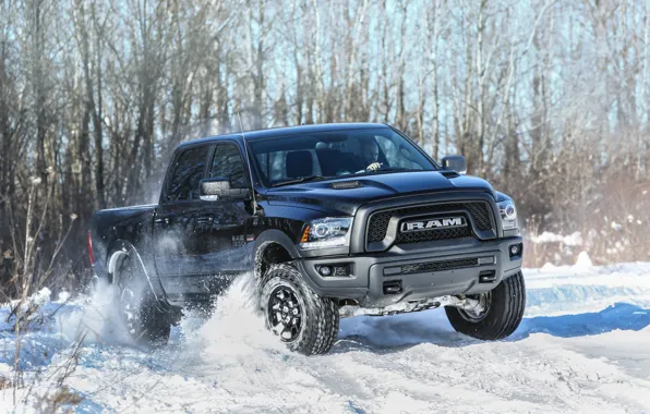 Winter, snow, speed, Dodge, car, winter, Ram 1500, Rebel Black Crew Cab