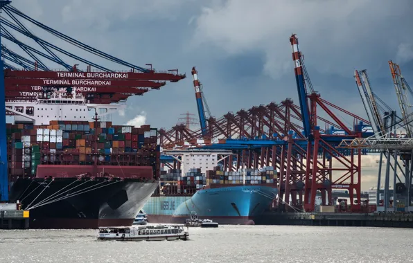 Ship, crane, Germany, port, docks, Hamburg