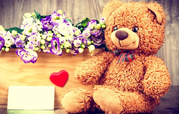 Flowers, gift, basket, bouquet, bear, love, heart, flowers