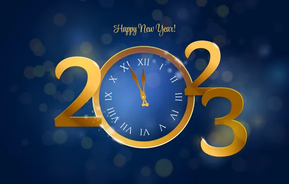 Watch, figures, New year, blue background, date, 2023, New Year 2023