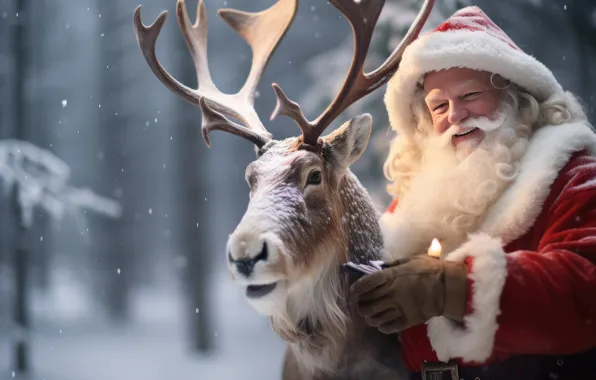 Winter, forest, snow, trees, nature, smile, kindness, deer