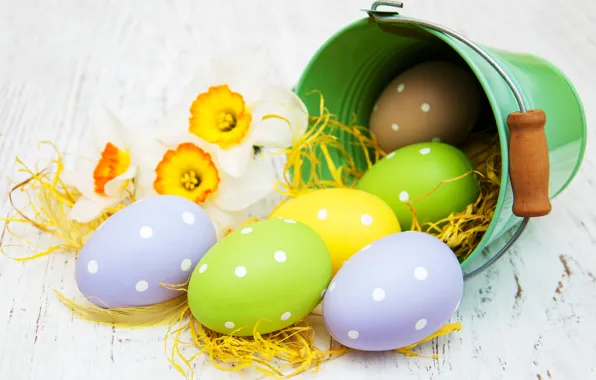 Picture flowers, eggs, spring, colorful, Easter, happy, wood, flowers