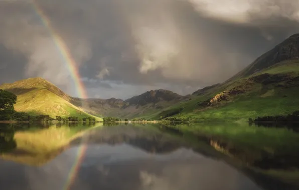 Summer, mountains, lake, hills, England, rainbow, spring, Scotland