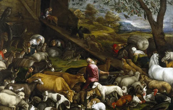 Picture, genre, mythology, Jacopo Bassano, Entrance of animals into Noah's ark