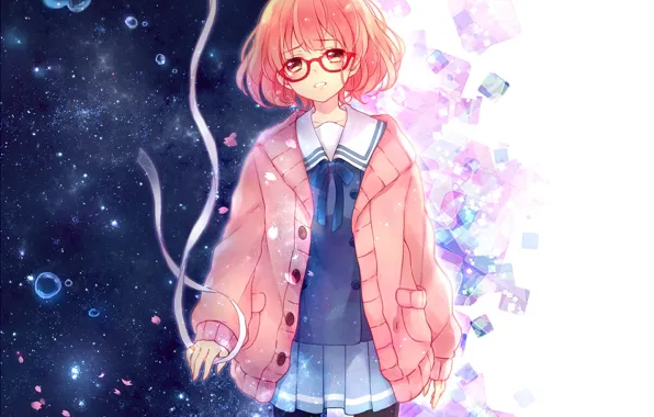 Wallpaper girl, anime, petals, tears, art, tape, kyoukai no kanata, mirai  kuriyama for mobile and desktop, section сёдзё, resolution 1920x1536 -  download