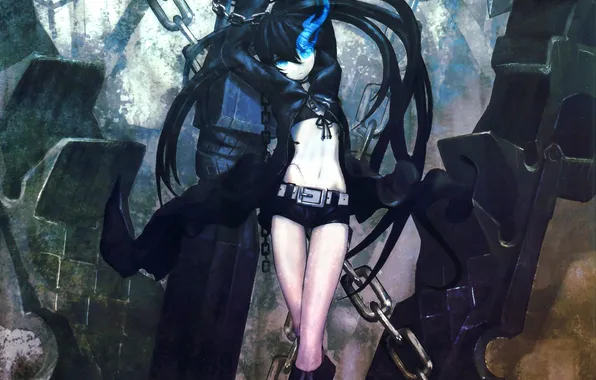 Picture girl, anime, art, chain, black rock shooter, scar, insane black rock shooter, Mato KURO