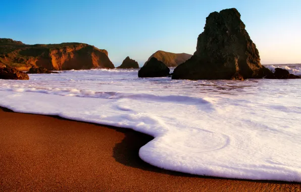 Picture sand, sea, beach, the sky, foam, rocks