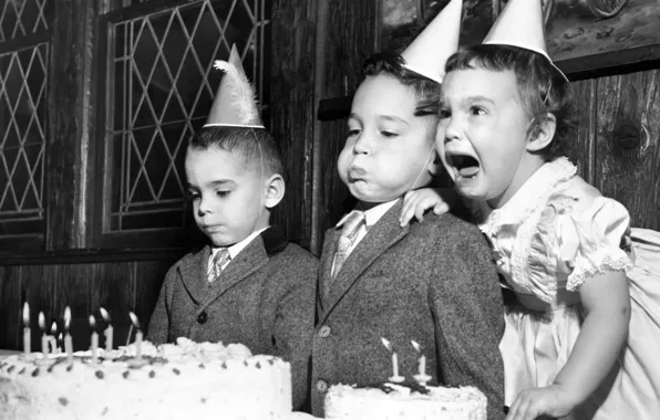 Picture children, emotions, birthday, cake