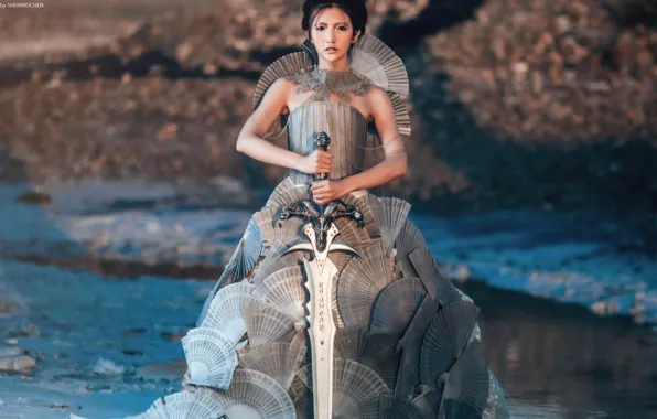 Girl, sword, Asian