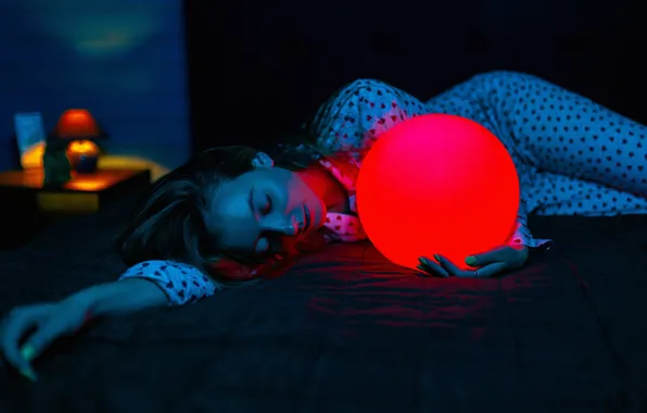 Girl, darkness, color, ball, Stanislav Zemlyanoi