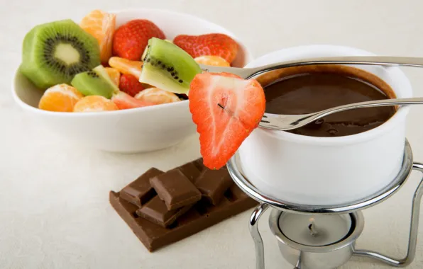 Picture food, chocolate, kiwi, Cup, plug, slices, sweet, fruit. strawberry