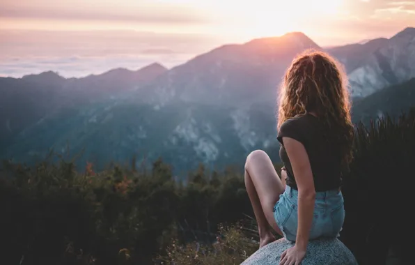 Girl, Clouds, Wood, Landscape, Sun, Mountain, Enjoy, Women
