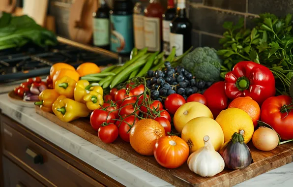 Vegetables, a lot, different, cuts, AI art, neural network, encounter