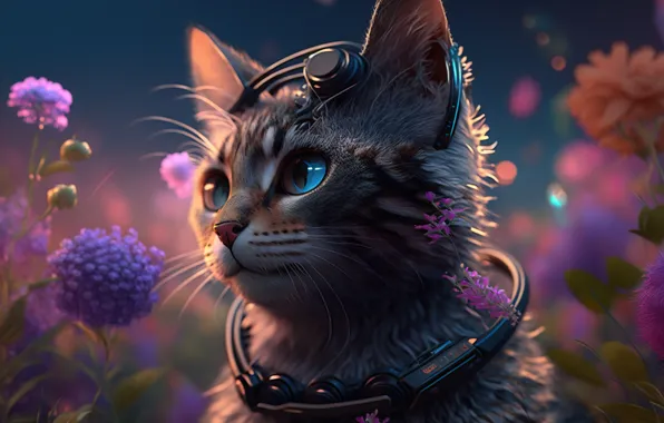 Picture Flowers, Cat, Cat, Dawn, Eyes, Face, Fantasy, Steampunk