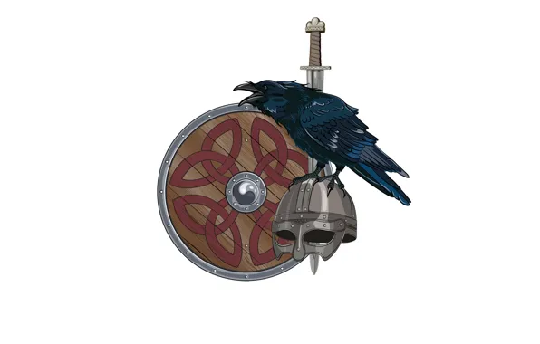 Patterns, sword, helmet, shield, Raven, the Vikings