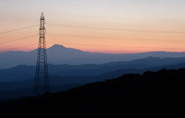 The sky, sunset, power lines