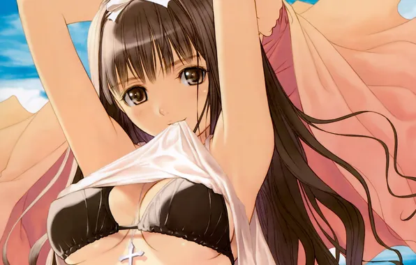 Swimsuit, girl, blanket, tape, cross