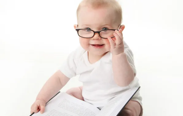 Children, photo, mood, glasses, book, baby