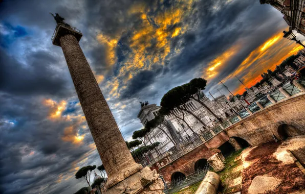 The sky, clouds, hdr, Rome, Italy, column, Piazza Venezia, The Vittoriano