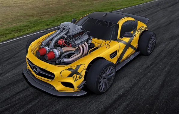 Auto, Figure, Yellow, Machine, Engine, Mercedes, Car, Art