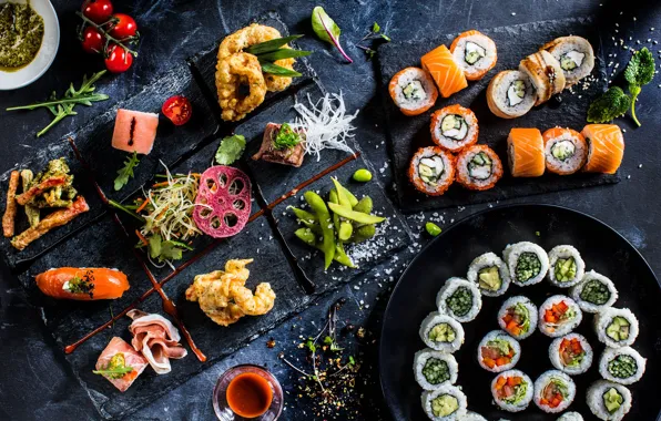 Fish, sushi, rolls, seafood