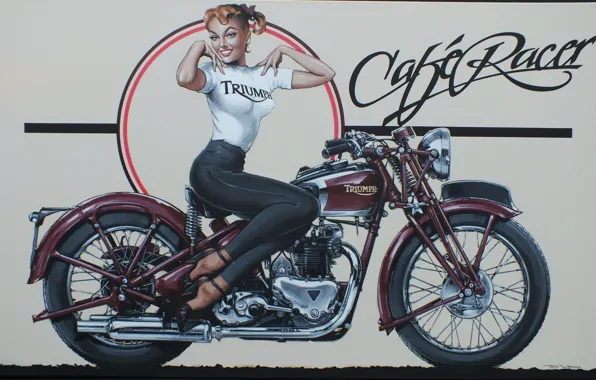Moto, art, pin up, Triumph