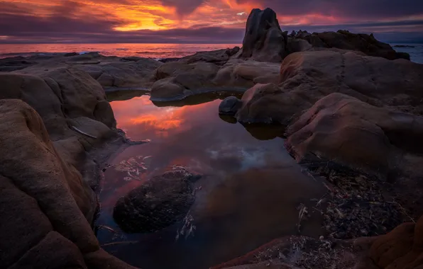 Picture sunset, the ocean, rocks