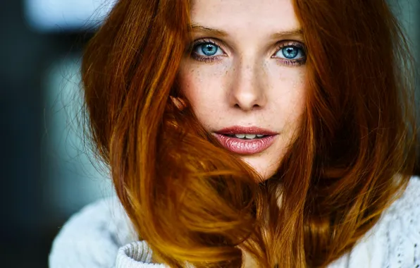 Picture look, face, hair, portrait, red, blue eyes, redhead, blue-eyed