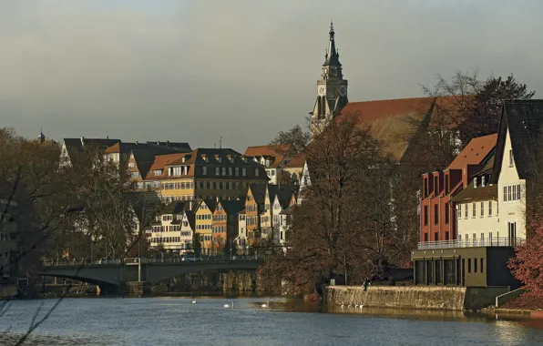 The sky, bridge, river, home, Germany, Tübingen