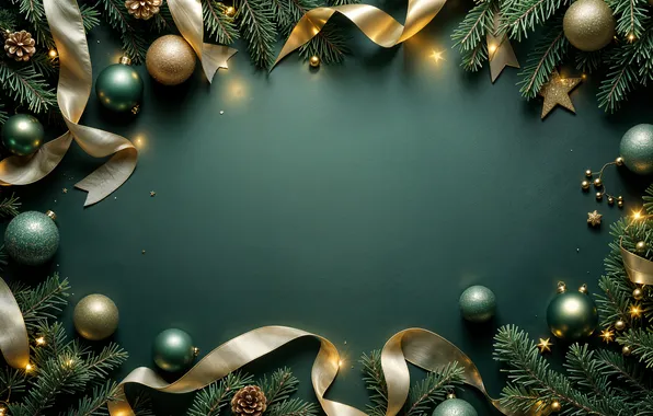 Decoration, background, balls, Christmas, New year, golden, new year, Christmas