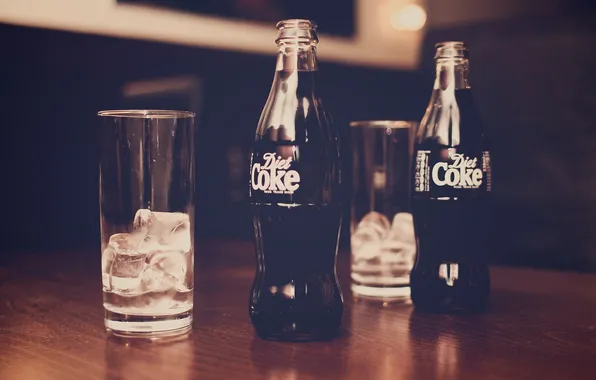 Ice, glass, bottle, drink, soda, coke