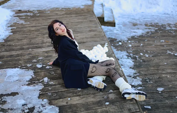Winter, girl, snowballs