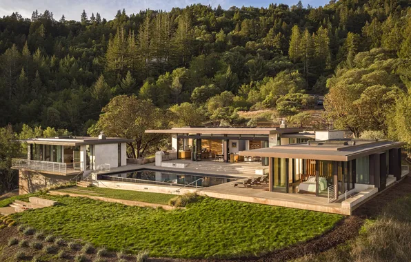 Villa, pool, CA, architecture, California, terrace, building, Healdsburg