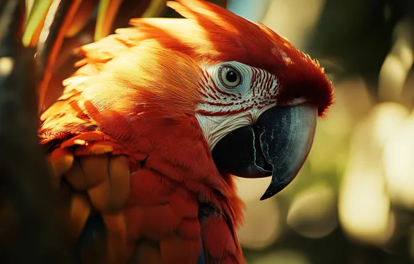 Look, light, red, nature, bird, portrait, parrot, shadows