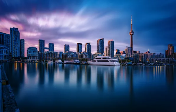 Picture building, yachts, Canada, Toronto, Canada, skyscrapers, harbour, Toronto