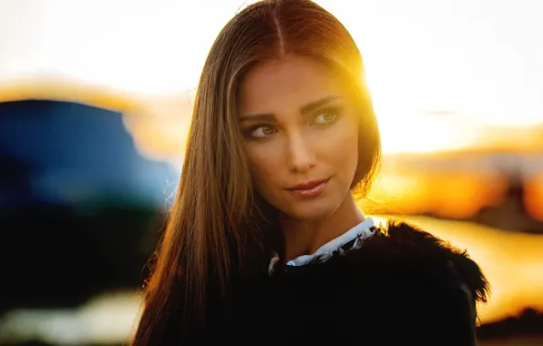 Look, girl, sunset, face, model, portrait, light, brown hair