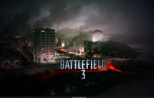 Picture night, the city, war, destroyed, battlefield 3