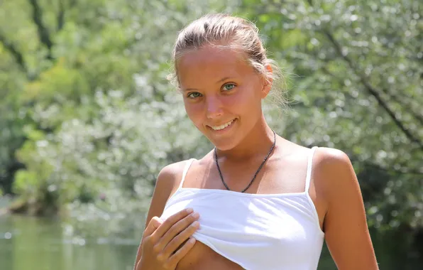 Mood, Girl, Chest, Trees, Mike, Smile, Summer, Face