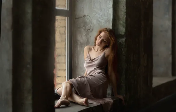 Picture girl, pose, photo, model, window, red, beautiful, Anastasia Barmina