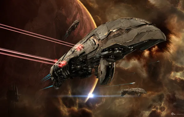 Space, nebula, planet, station, space, battle, spaceship, station