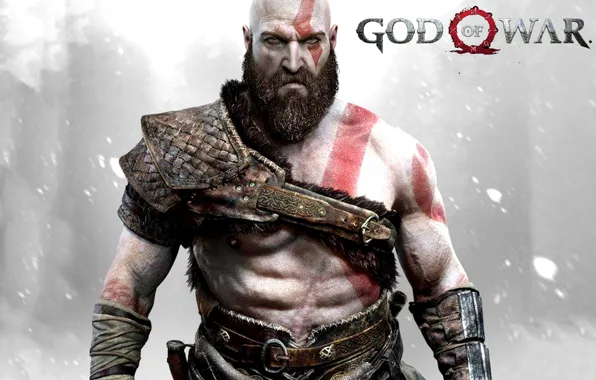 Wallpaper game, fighter, armor, blizzard, Kratos, God of War, snow ...