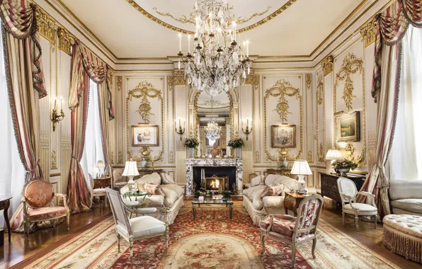 Flowers, sofa, mirror, chairs, chandelier, fireplace, living room, vases