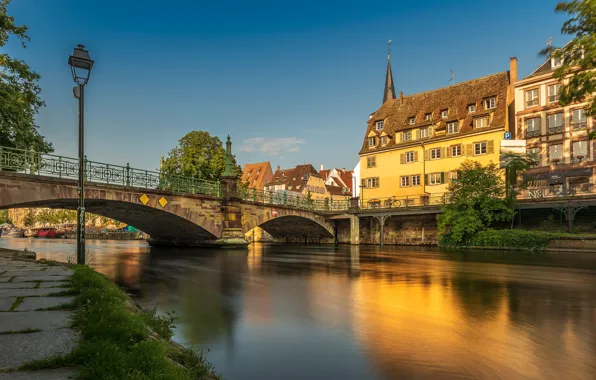 Picture bridge, river, France, building, home, lantern, Strasbourg, France