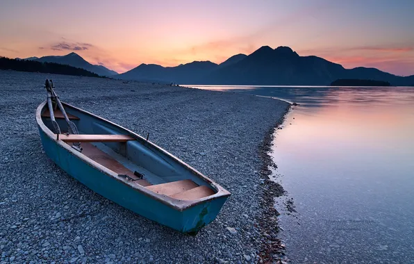 Mountains, lake, shore, boat, Germany, Michael Breitung, Bovary