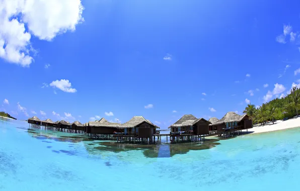 Sea, beach, the sky, clouds, stay, Paradise, The Maldives, Bungalow