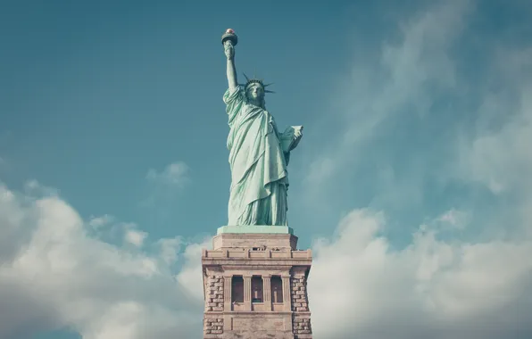 New York, sky, blue, new york city, statue of liberty, Manhattan, the statue of Liberty