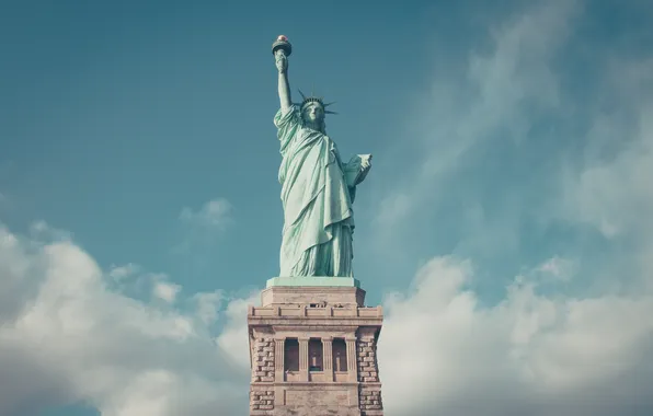 Picture New York, sky, blue, new york city, statue of liberty, Manhattan, the statue of Liberty