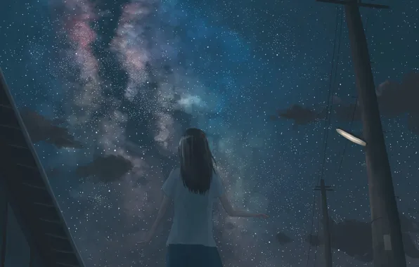 Picture the sky, girl, night, the milky way
