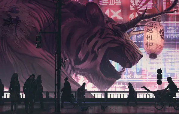 The city, people, lantern, Gods of Old