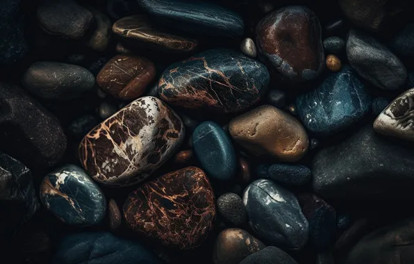 Pebbles, the dark background, stones, texture, stones, pebbles, pebbles, AI art